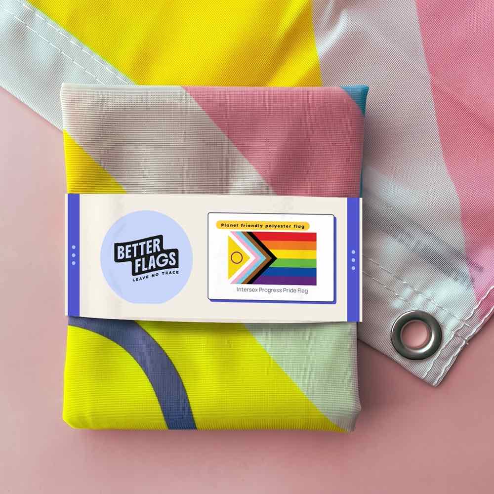 Better Flags packaging for the Intersex Progress Pride flag